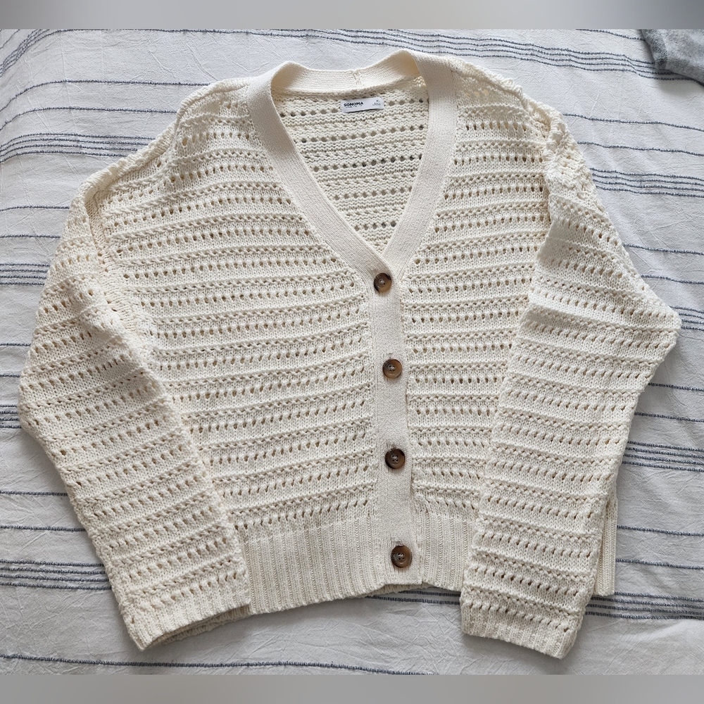 Cream Knit Button-Up Sweater By Sonoma Size Xl.